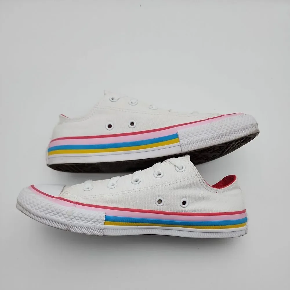 Converse Chuck Taylor All Star Ox Junior Girls Size 3.5 White Pink Sneaker Shoes